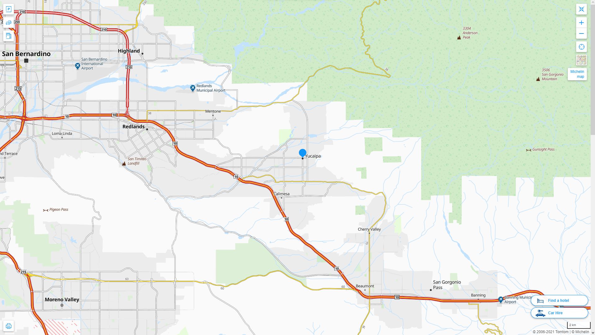 Yucaipa California Highway and Road Map